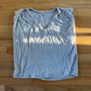 Loft 100% Cotton Tan & White Striped Ruffle Sleeve Boho Top